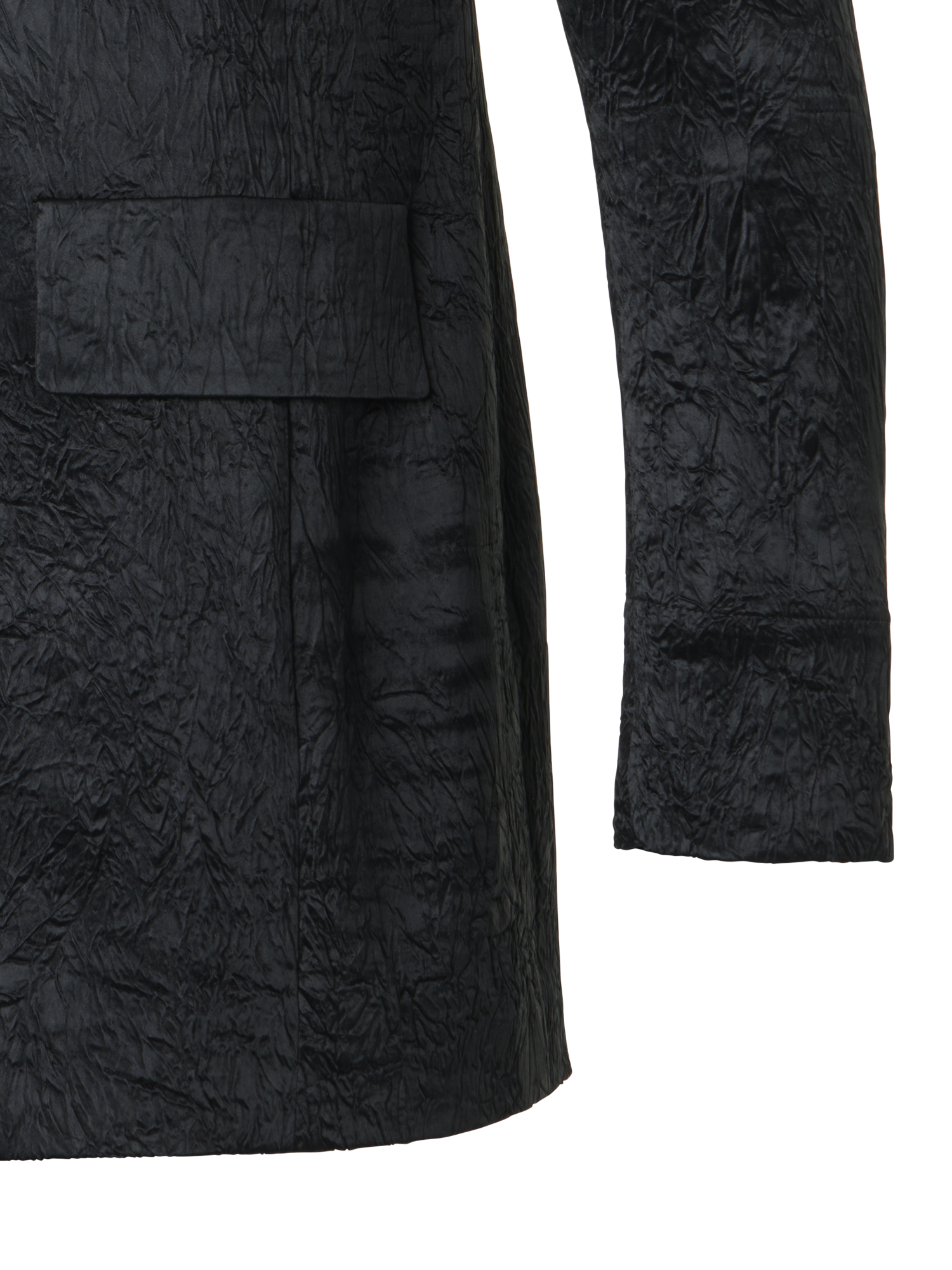 Designer Crinkled Satin Boyfriend Jacket - black