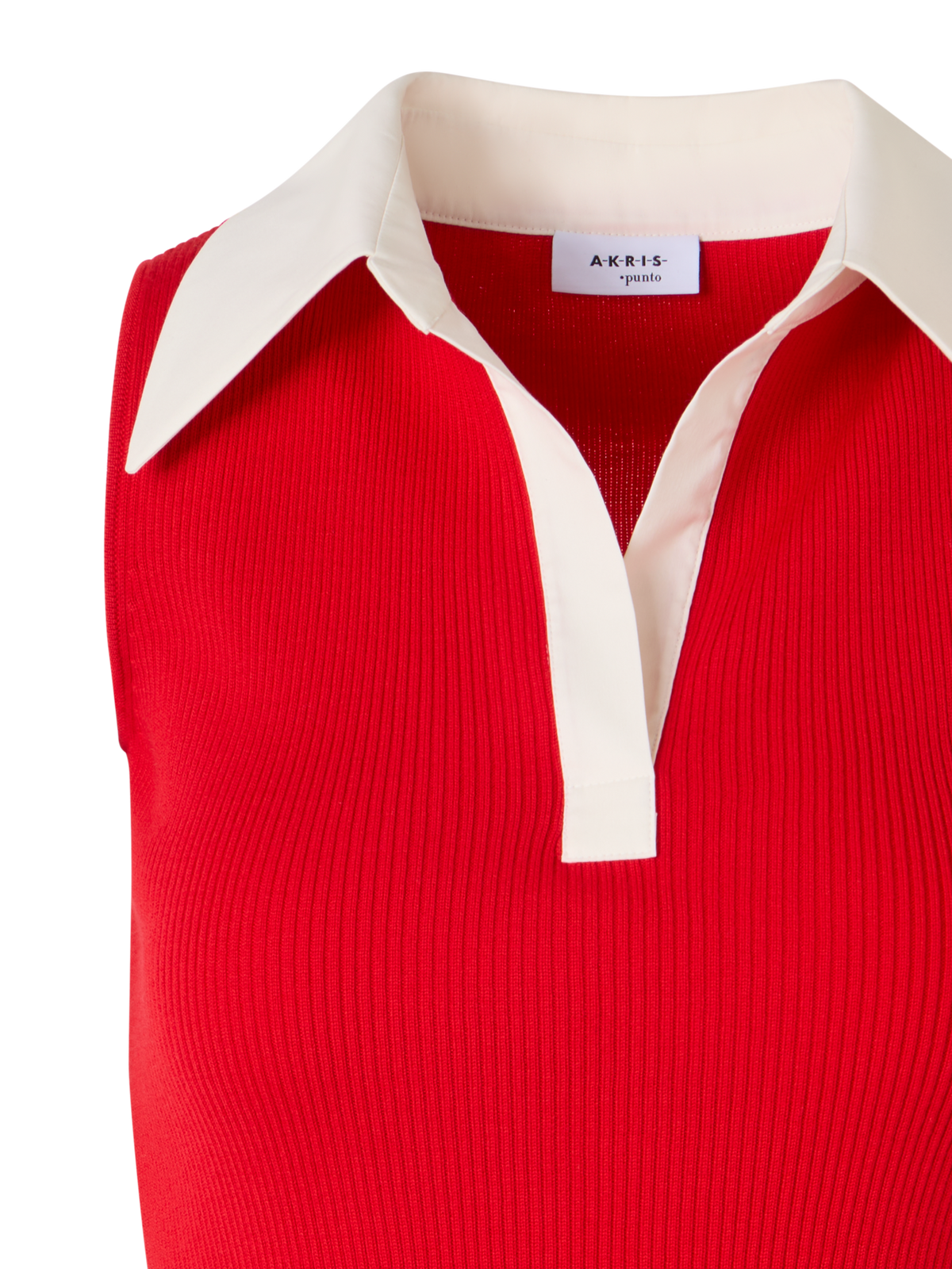 Designer Sleeveless Merino Wool Knit Polo - red