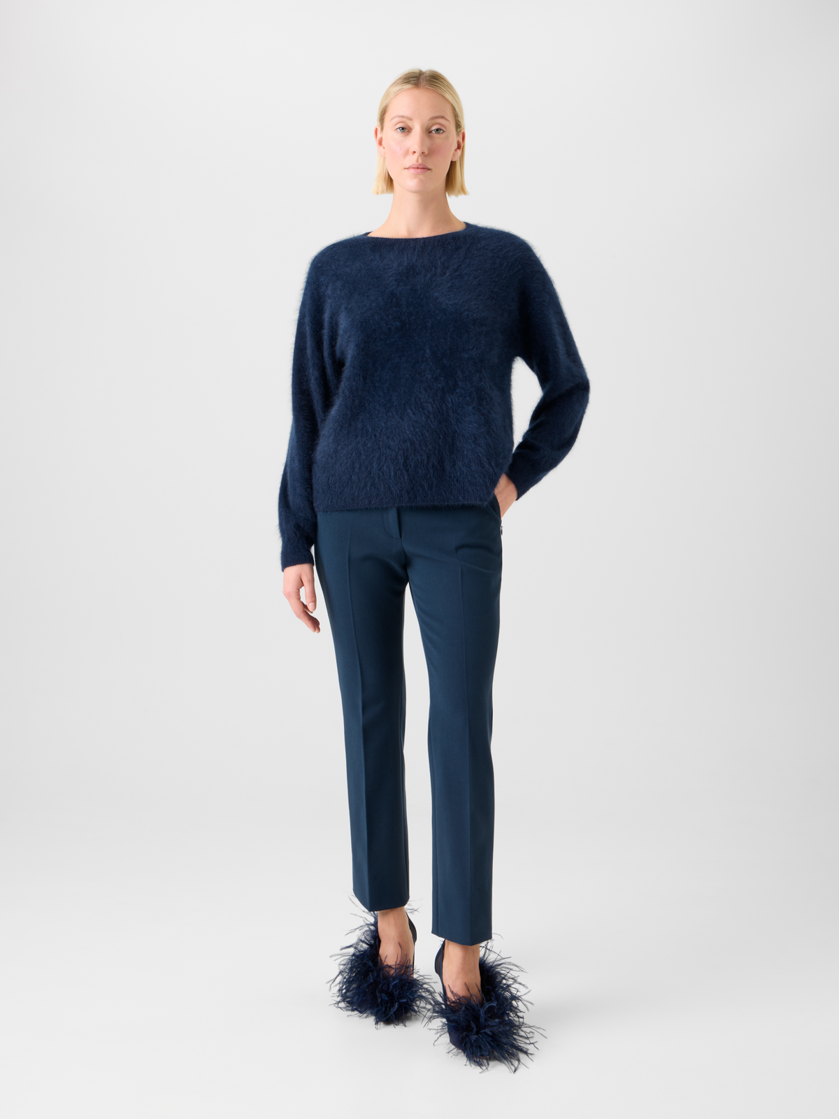 Designer Cloud Cashmere Knit Sweater - neutral - navy - blue #editorial
