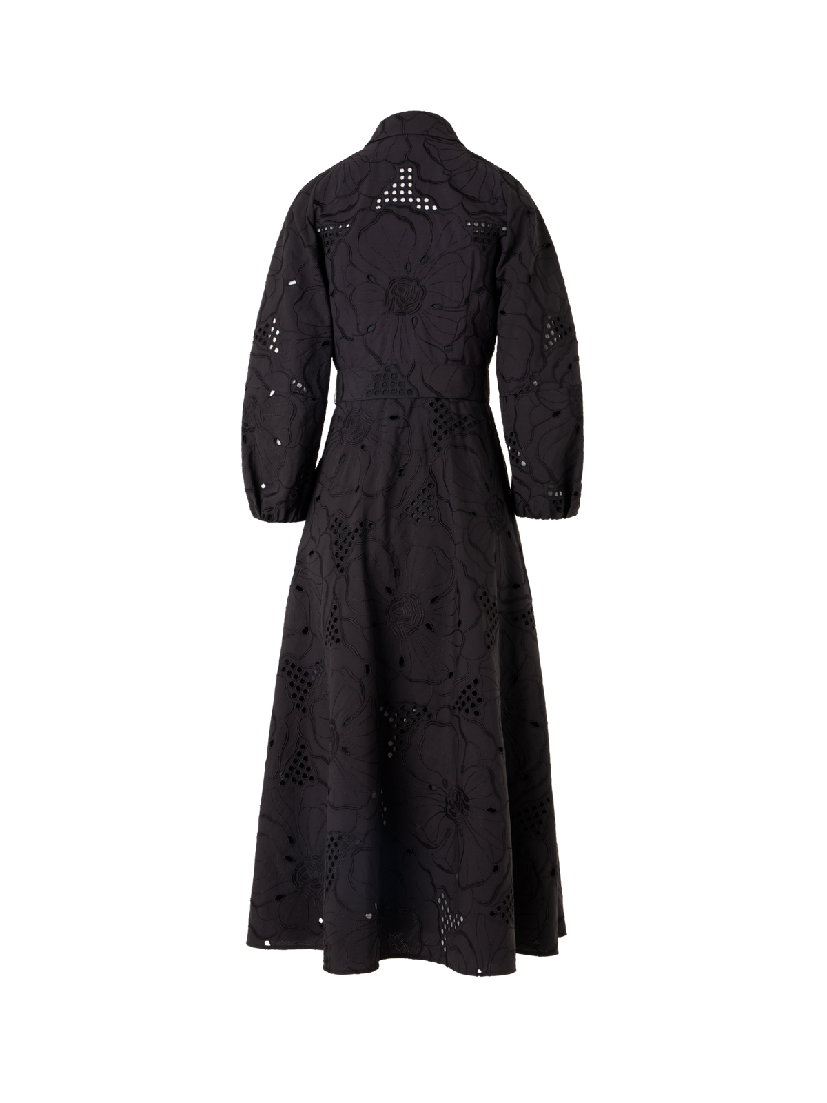 Designer Fit Flare Flower Eyelet Midi Dress - black