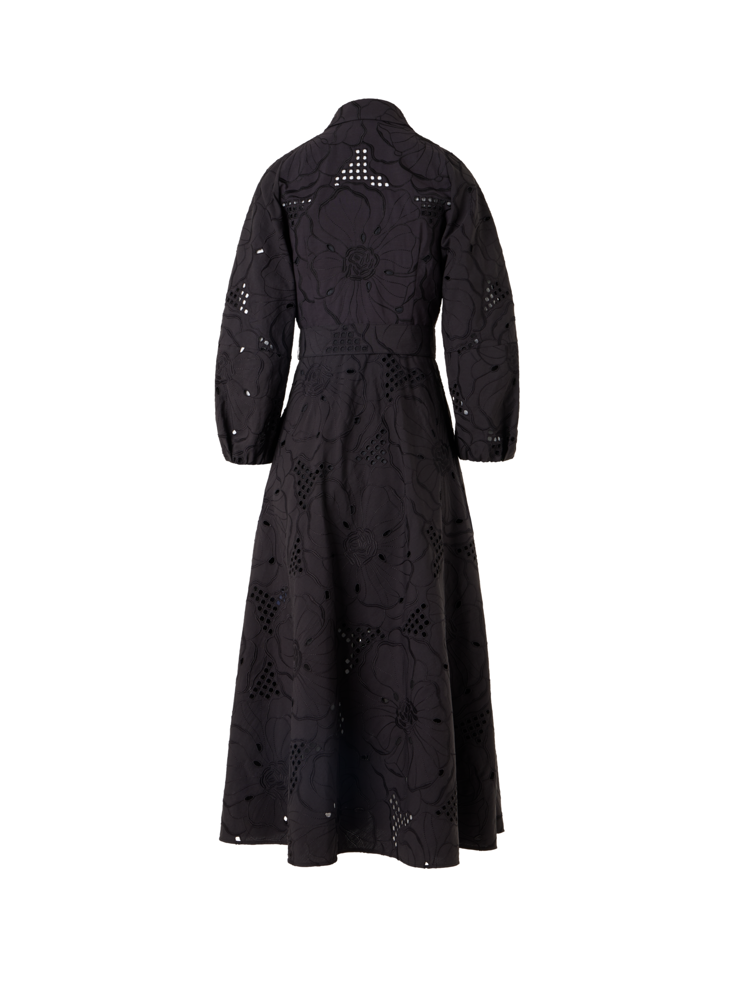 Designer Fit Flare Flower Eyelet Midi Dress - black