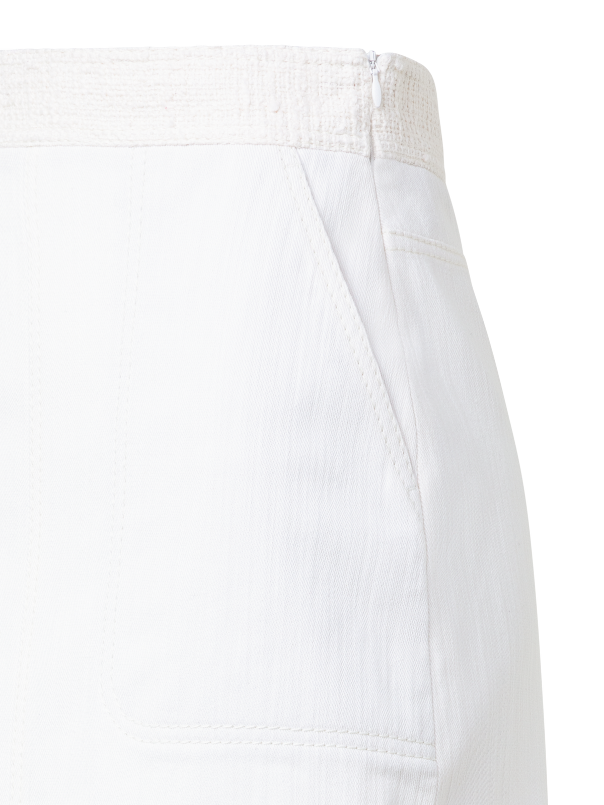 Designer Cotton Denim A-Line Skirt with Tweed Detail - ecru - white