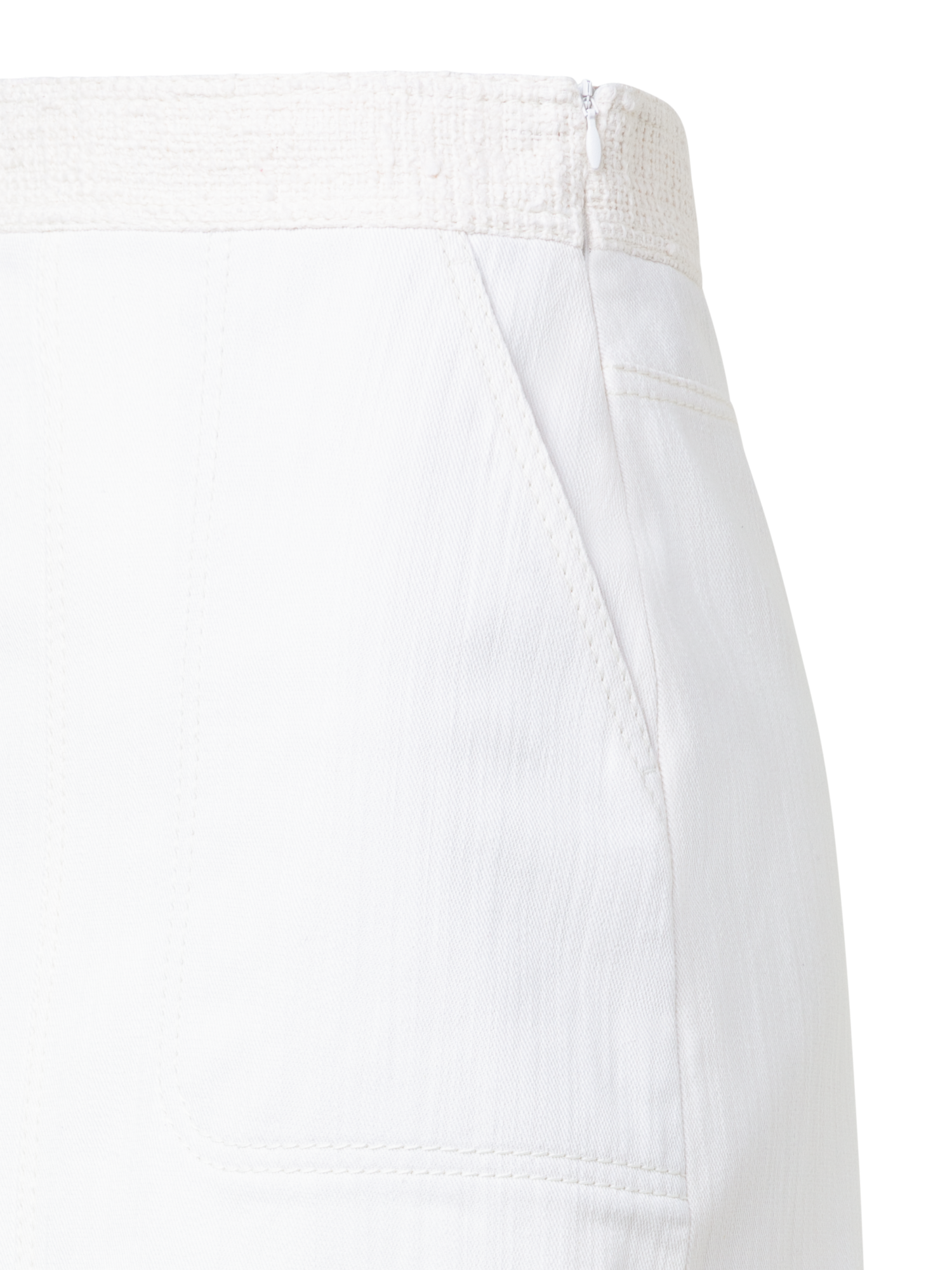 Designer Cotton Denim A-Line Skirt with Tweed Detail - ecru - white