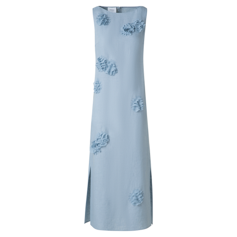 Midi Linen Dress with 3D Carnation Detail