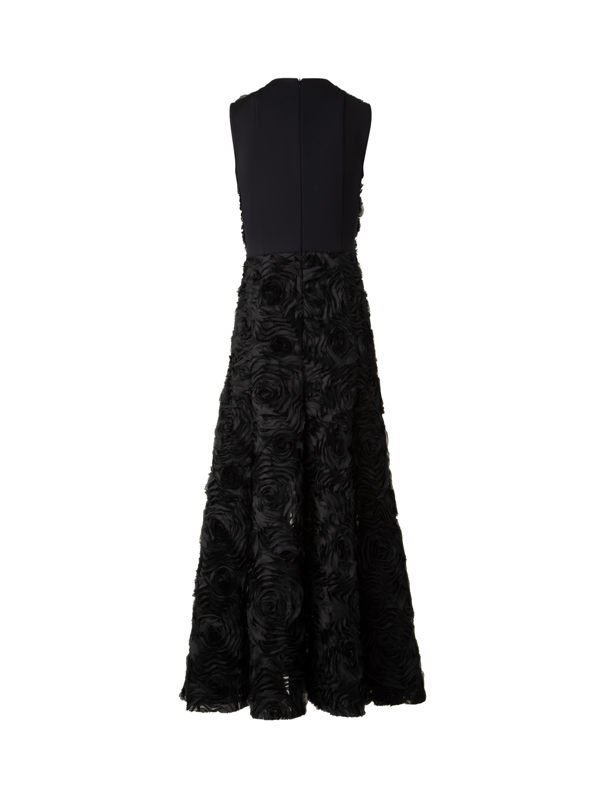 Designer Flared Midi Dress in 3D Carnation Embroidery - black