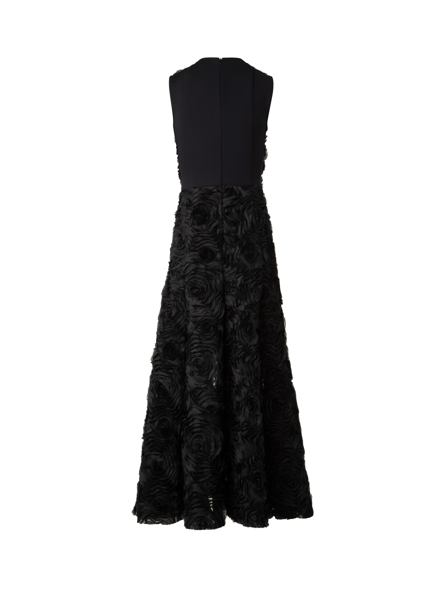 Designer Flared Midi Dress in 3D Carnation Embroidery - black