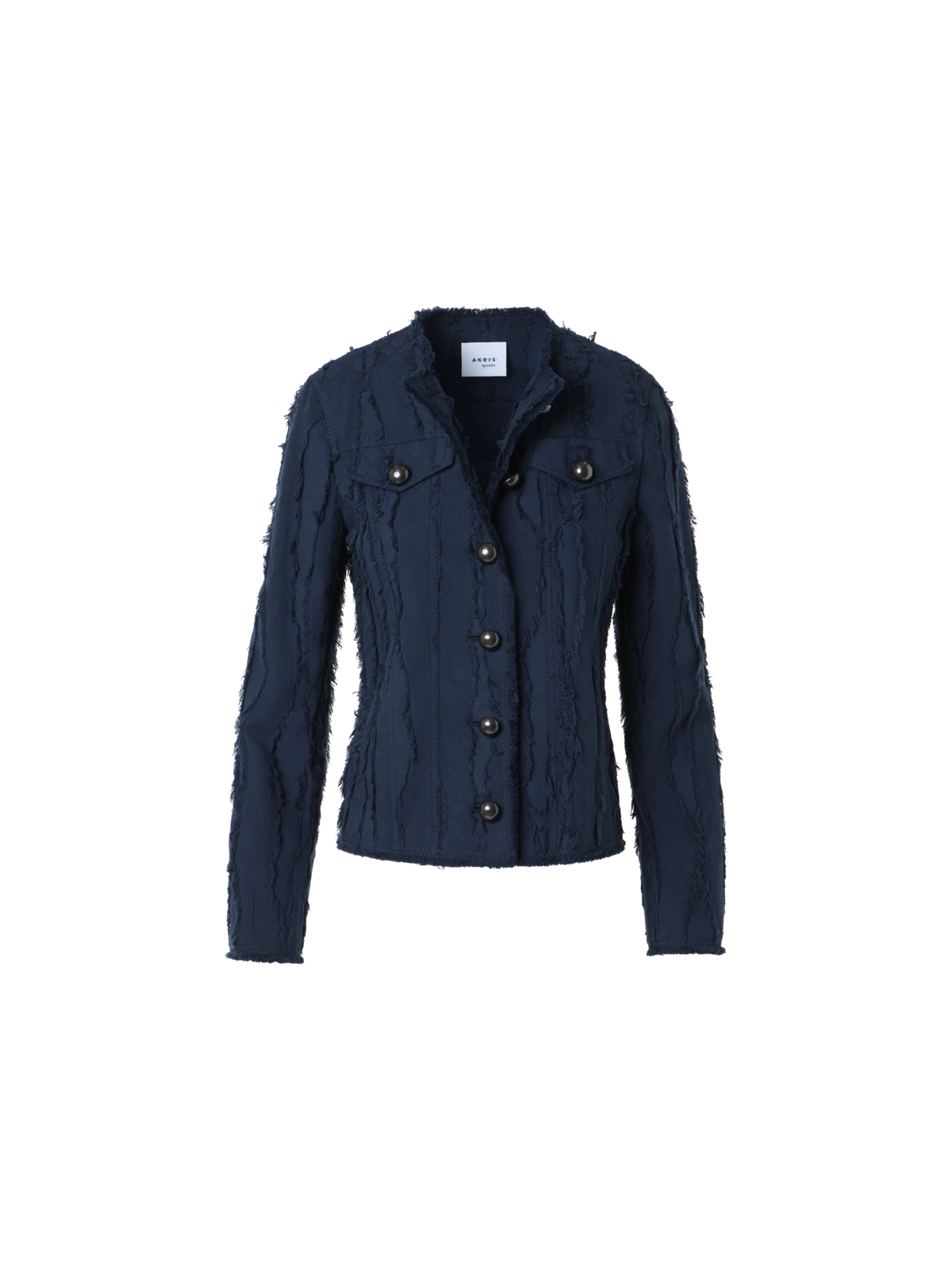 Designer Fringed Wave Jacquard Cotton Jacket - navy - blue