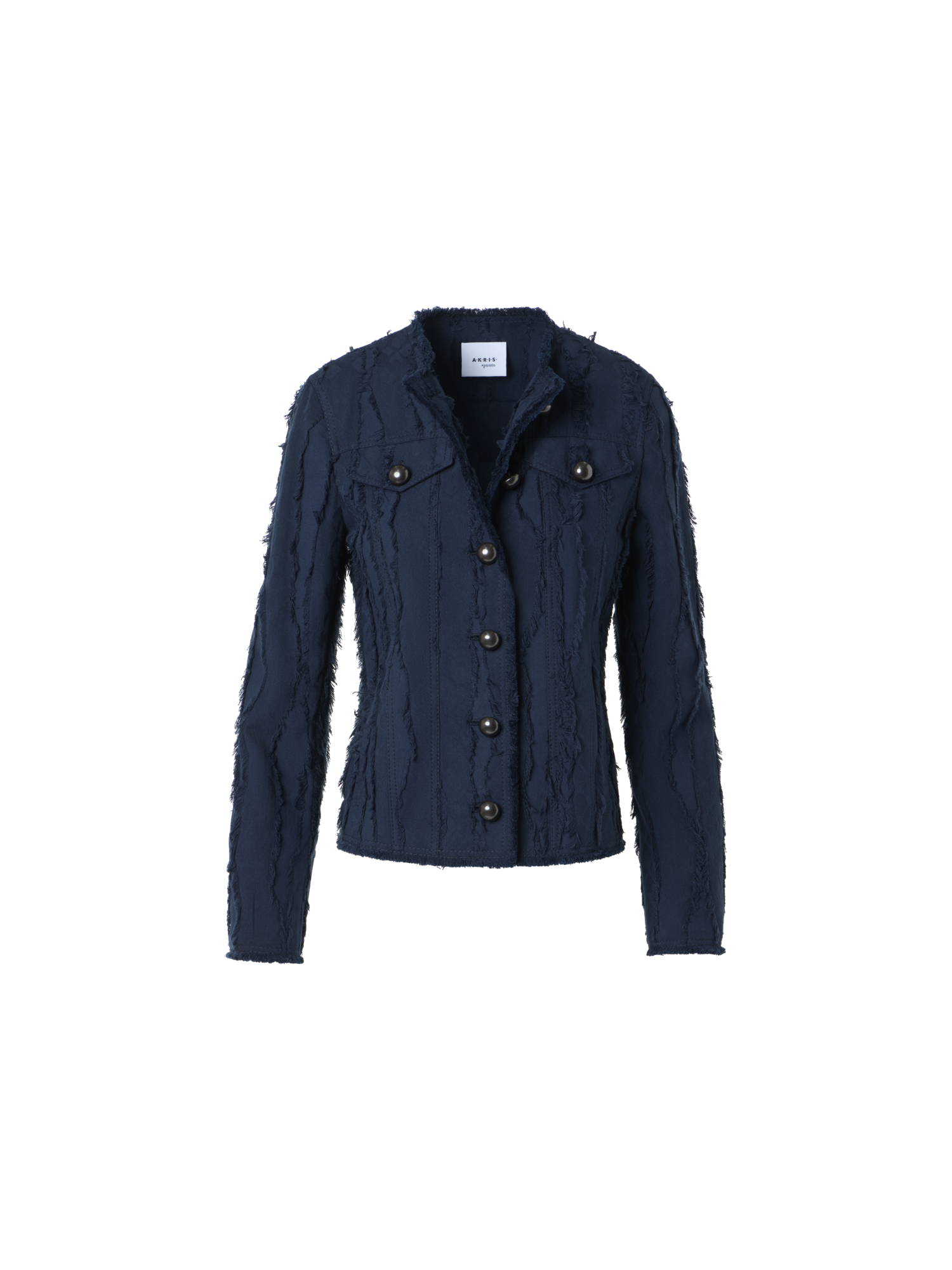 Designer Fringed Wave Jacquard Cotton Jacket - navy - blue