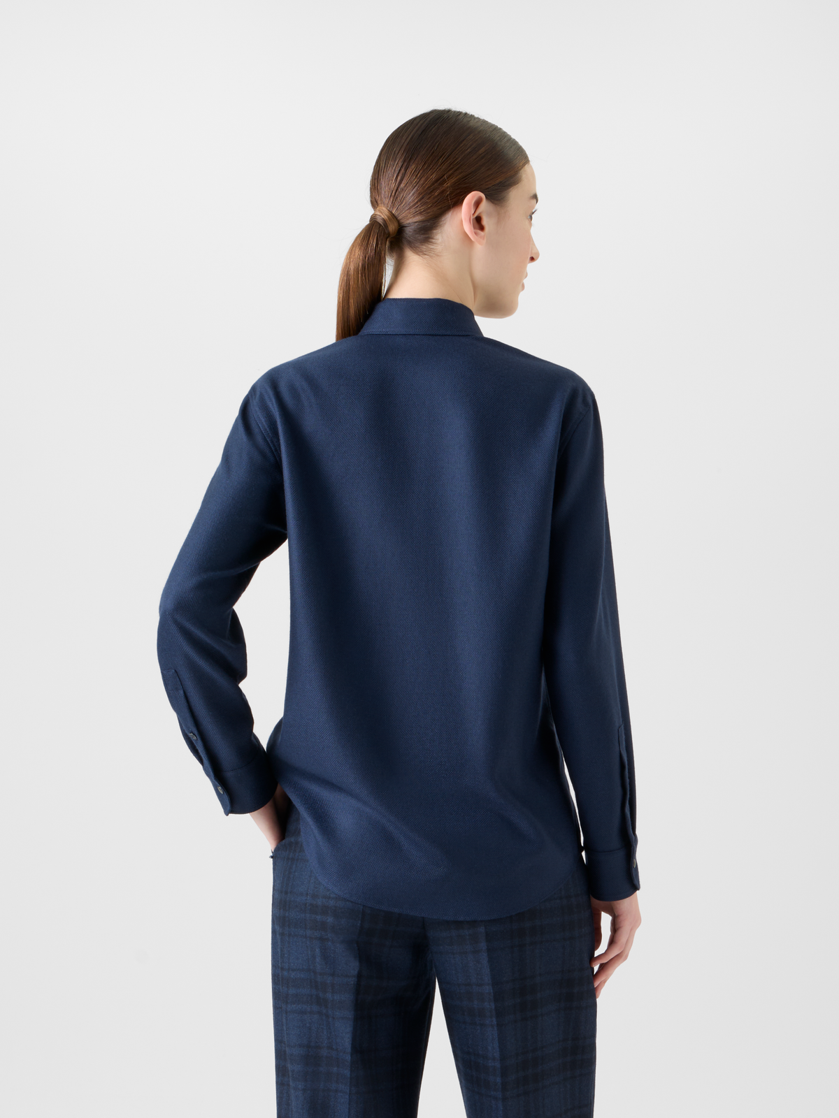 Designer Shirt Blouse in Panama Cashmere - neutral - navy - blue #editorial