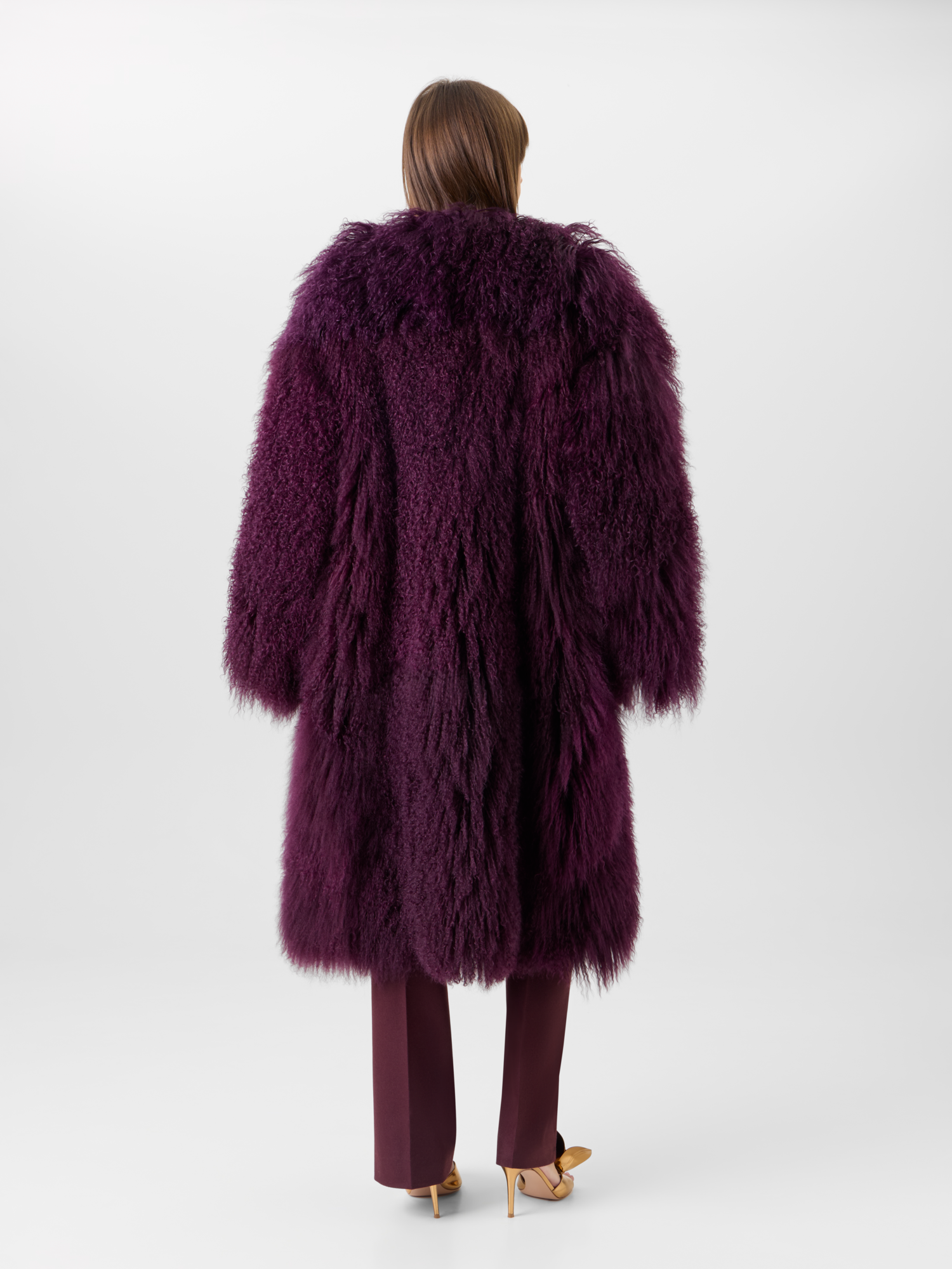 Designer Oversized Longhair Lamb Shearling Coat - red - purple 