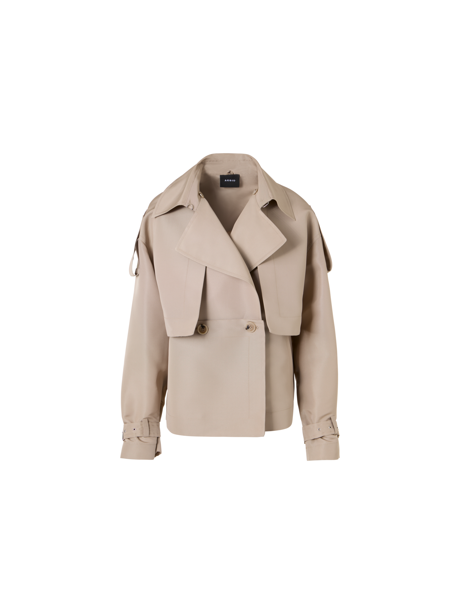 Designer Short Silk Trench Coat with Removable Bolero - beige