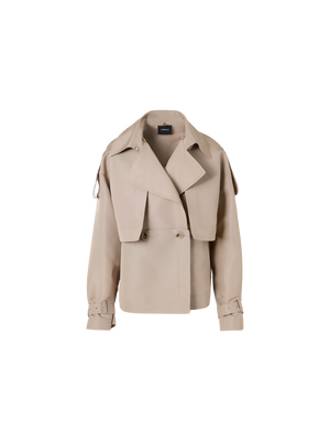 Designer Short Silk Trench Coat with Removable Bolero - beige