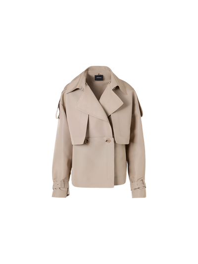 Designer Short Silk Trench Coat with Removable Bolero - beige