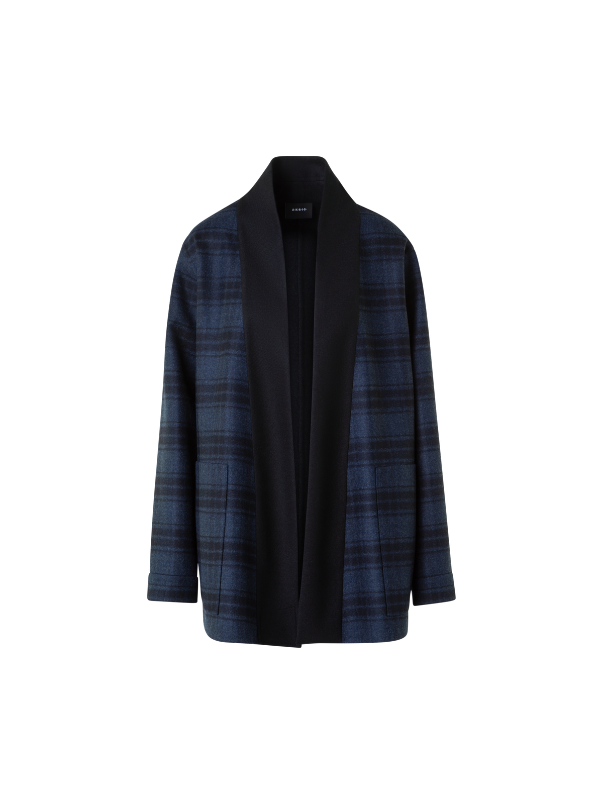 Designer Oversized Wool Double-Face Plaid Shirt Jacket - navy - blue