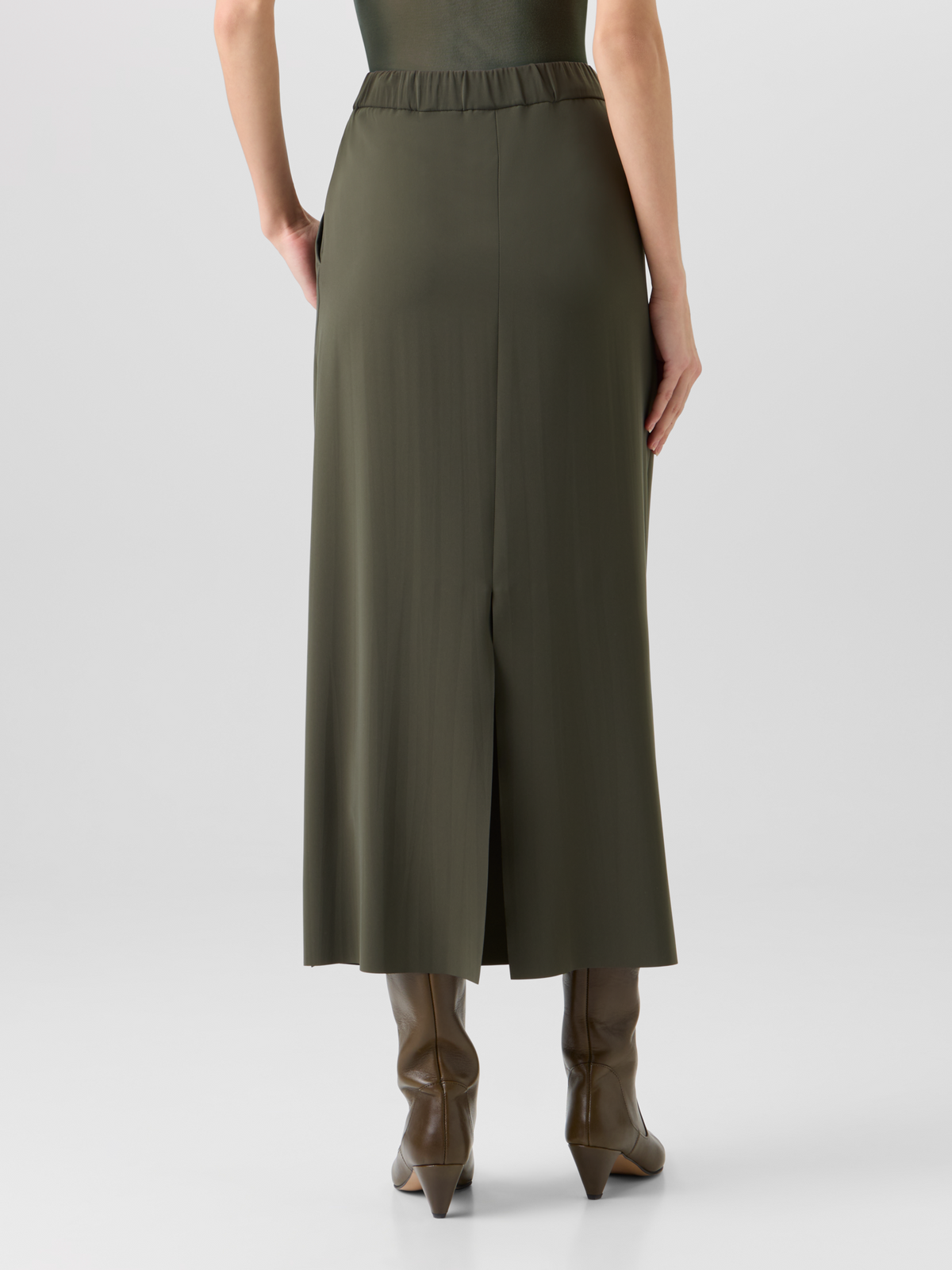 Designer Lasercut-Crêpe Midi Skirt - green #editorial