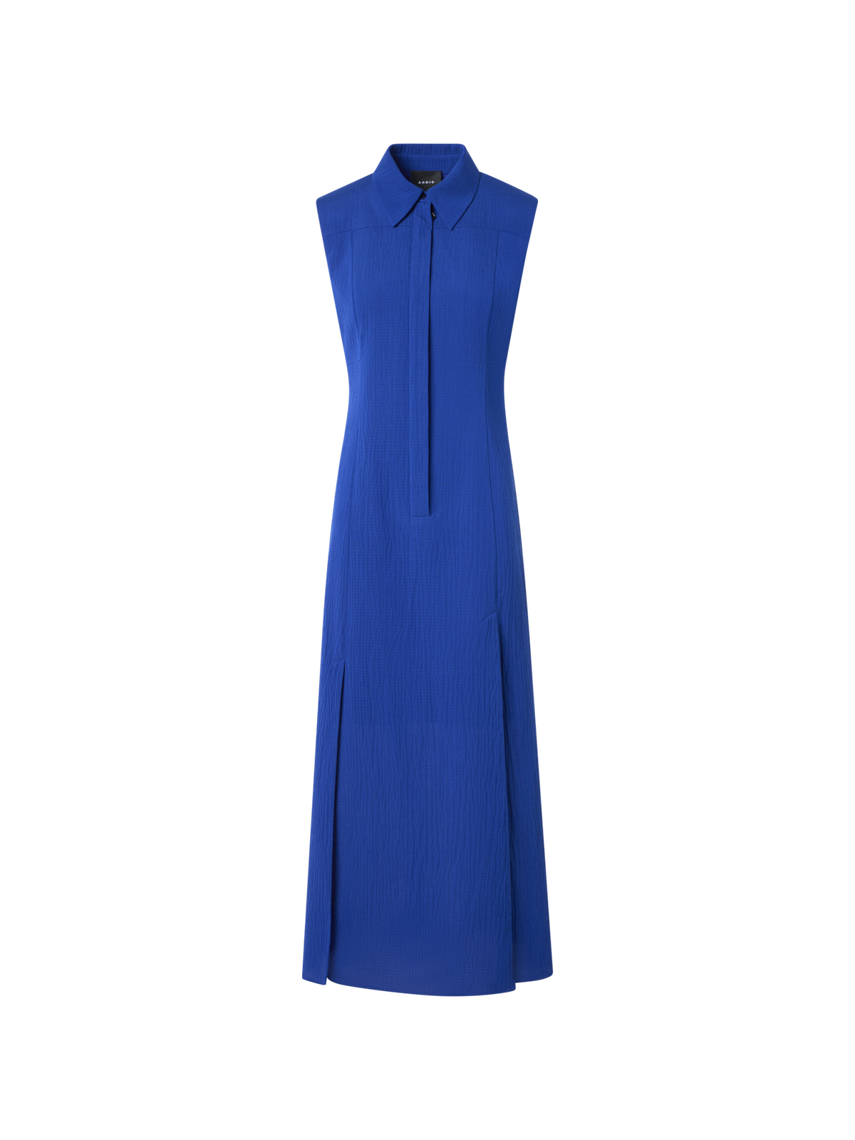 Designer Midi Shirt Dress in Structured Cotton Silk - blue