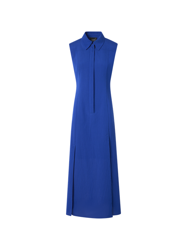 Designer Midi Shirt Dress in Structured Cotton Silk - blue