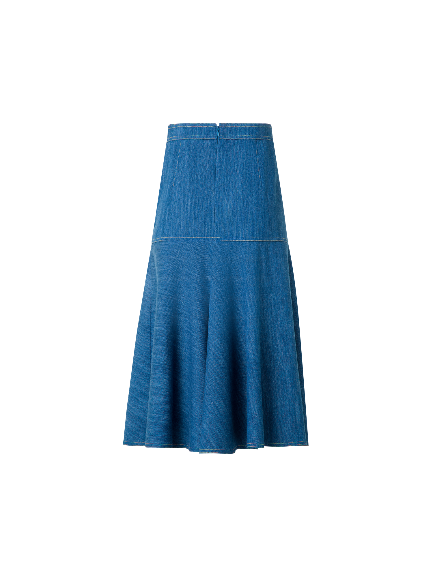 Designer Cotton Stretch Denim Skirt with Flounce Hem - blue