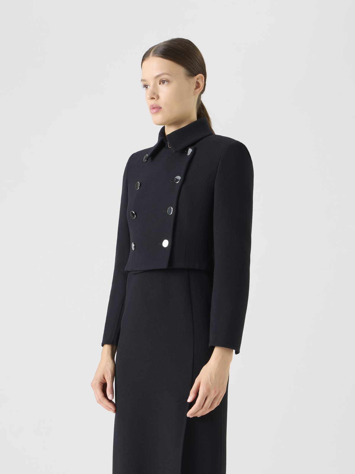 Designer Wool Crêpe Double-Face Short Jacket - black #editorial