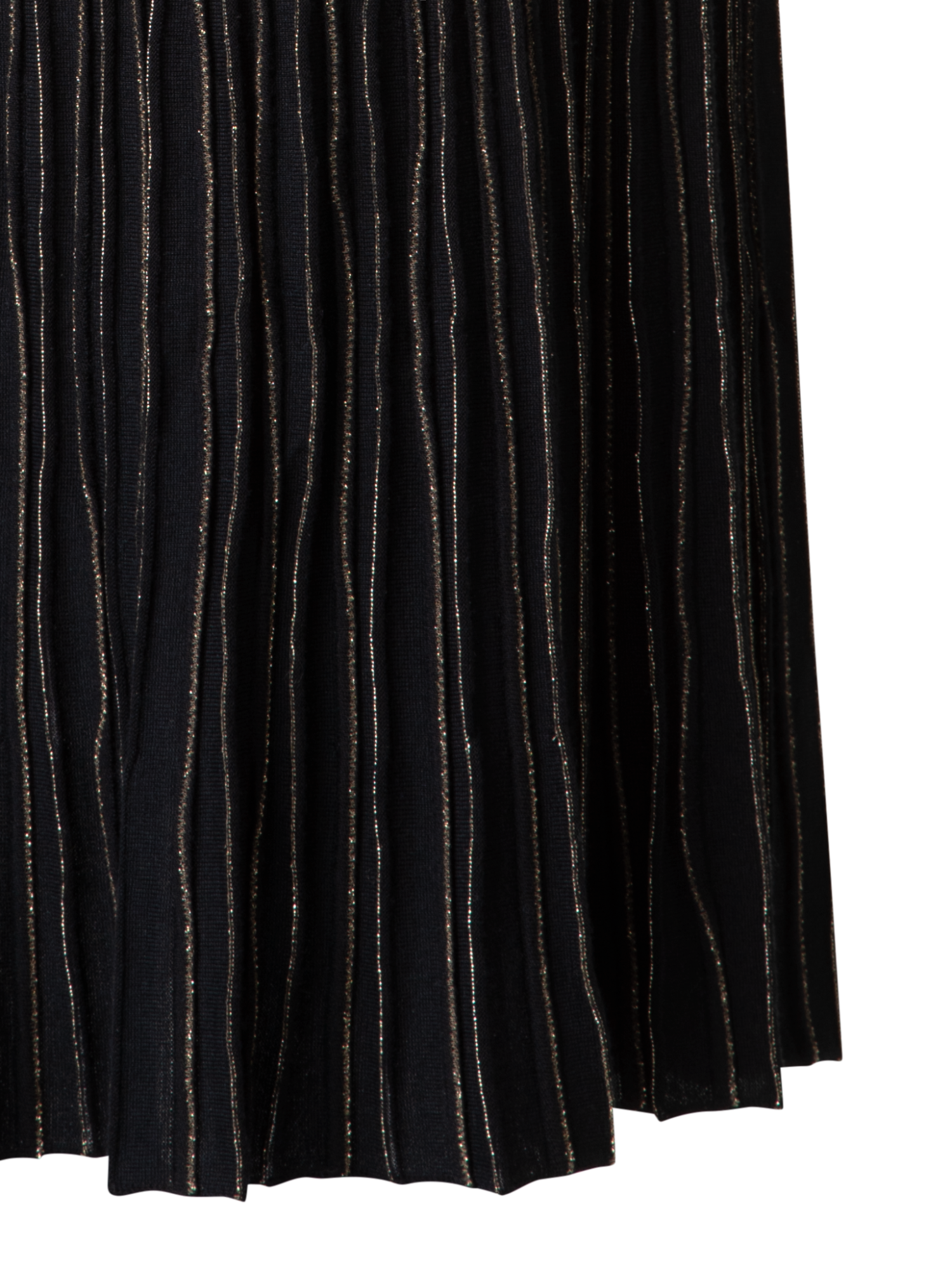 Designer Midi Knit Skirt with and Golden Lurex Stripes - black - multicolor - gold