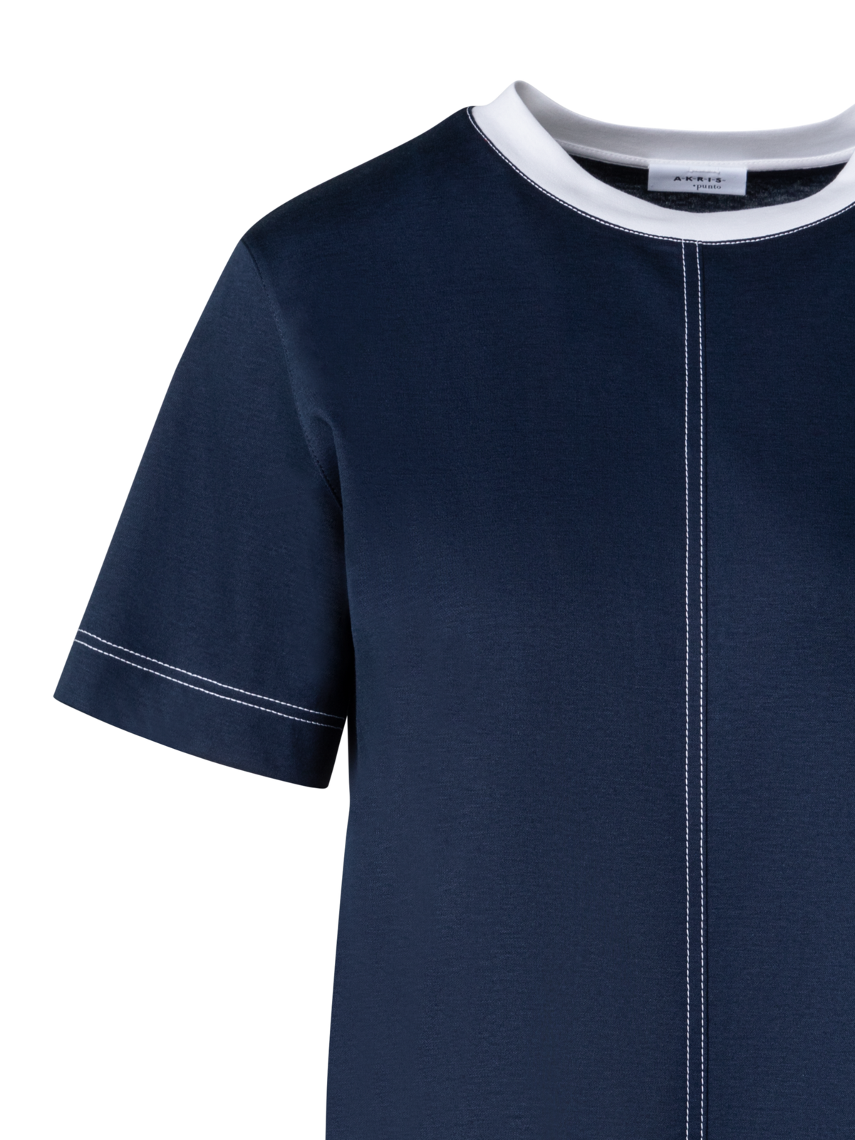Designer Cotton Jersey T-Shirt with Contrast Neck Trim - navy - blue