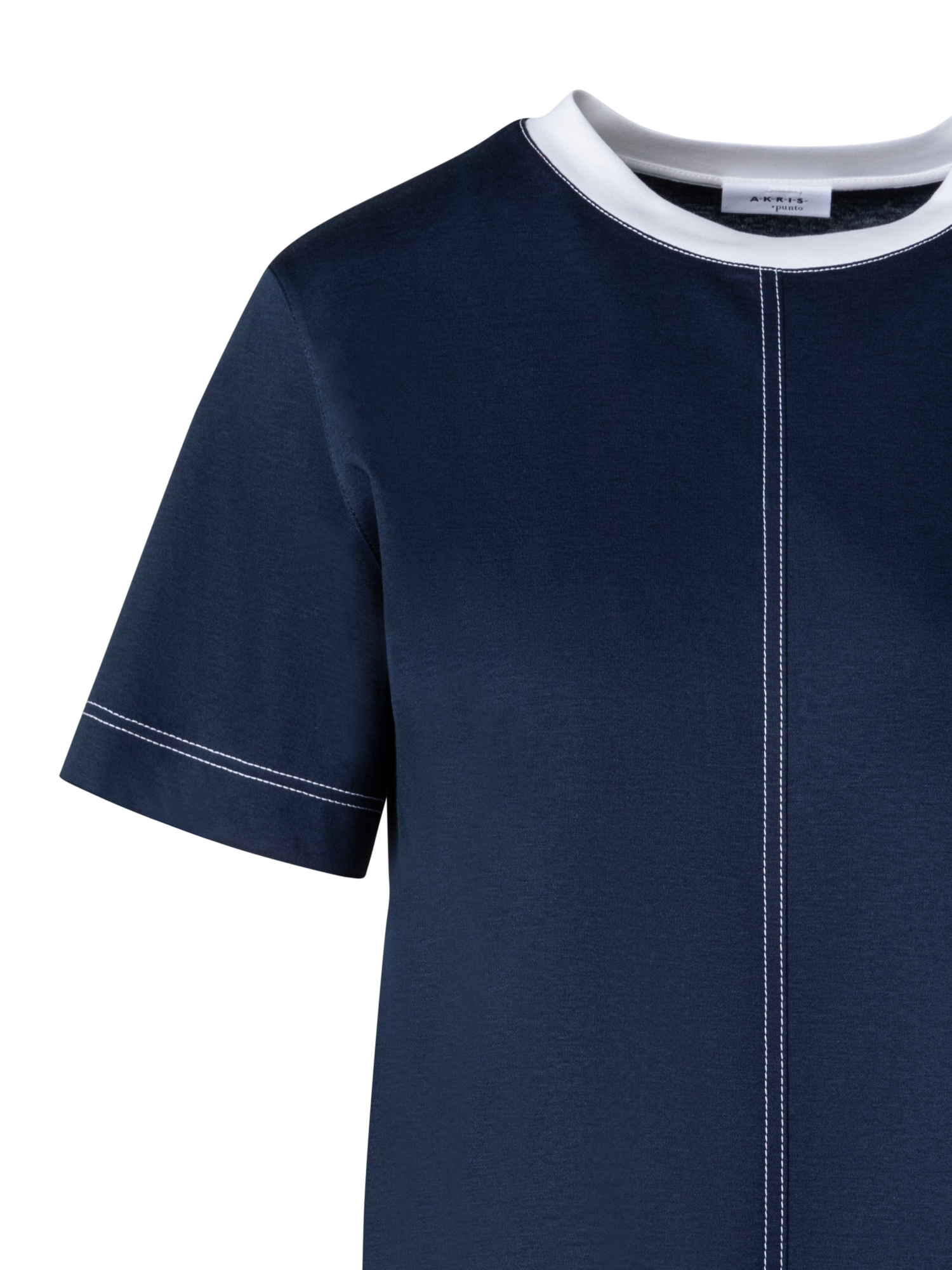 Designer Cotton Jersey T-Shirt with Contrast Neck Trim - navy - blue