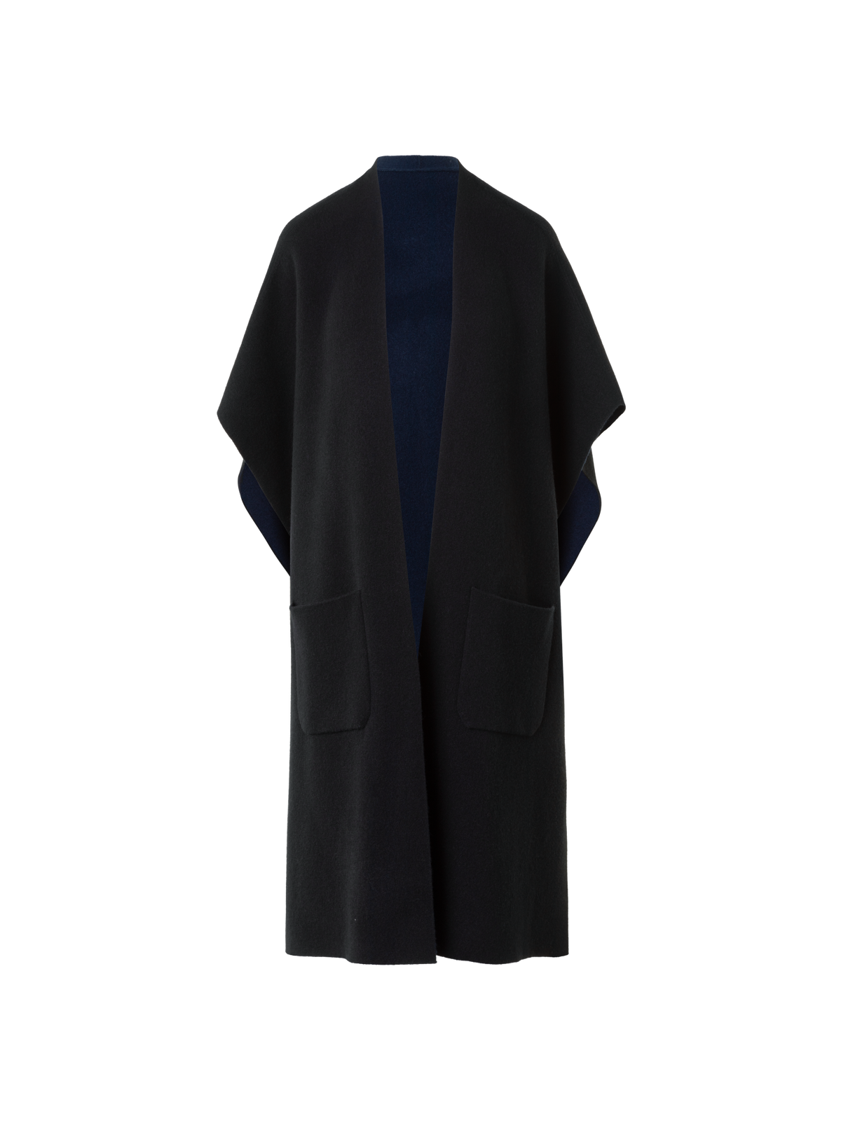 Designer Bi-Color Cashmere Double-Face Knit Cape - black - neutral - navy - blue - multicolor