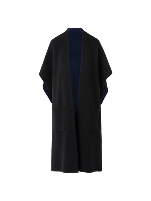 Designer Bi-Color Cashmere Double-Face Knit Cape - black - neutral - navy - blue - multicolor