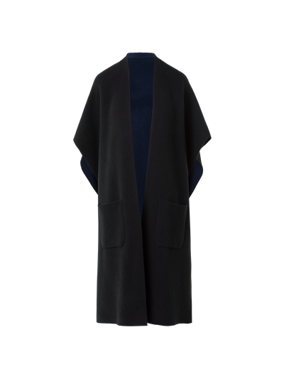 Designer Bi-Color Cashmere Double-Face Knit Cape - black - neutral - navy - blue - multicolor