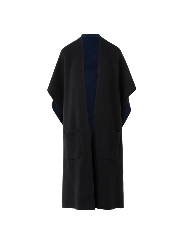 Designer Bi-Color Cashmere Double-Face Knit Cape - black - neutral - navy - blue - multicolor