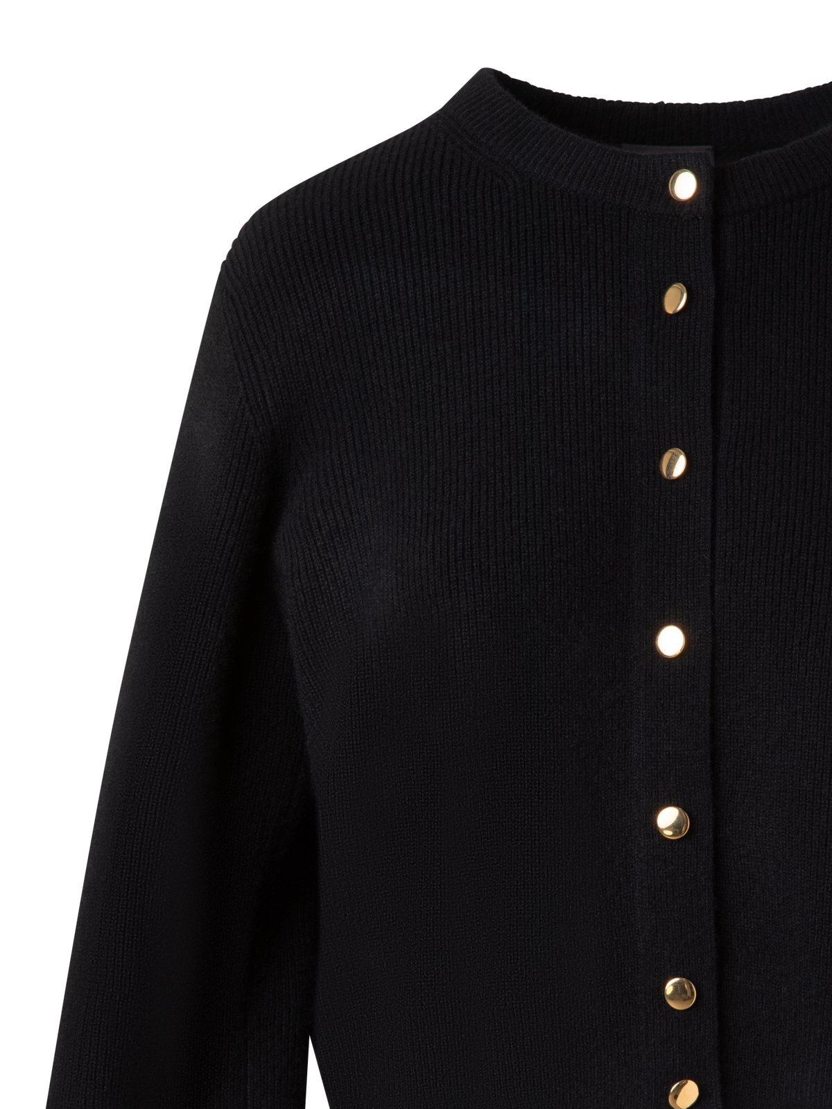 Designer Ribbed Cashmere Cardigan with Gold Buttons - black