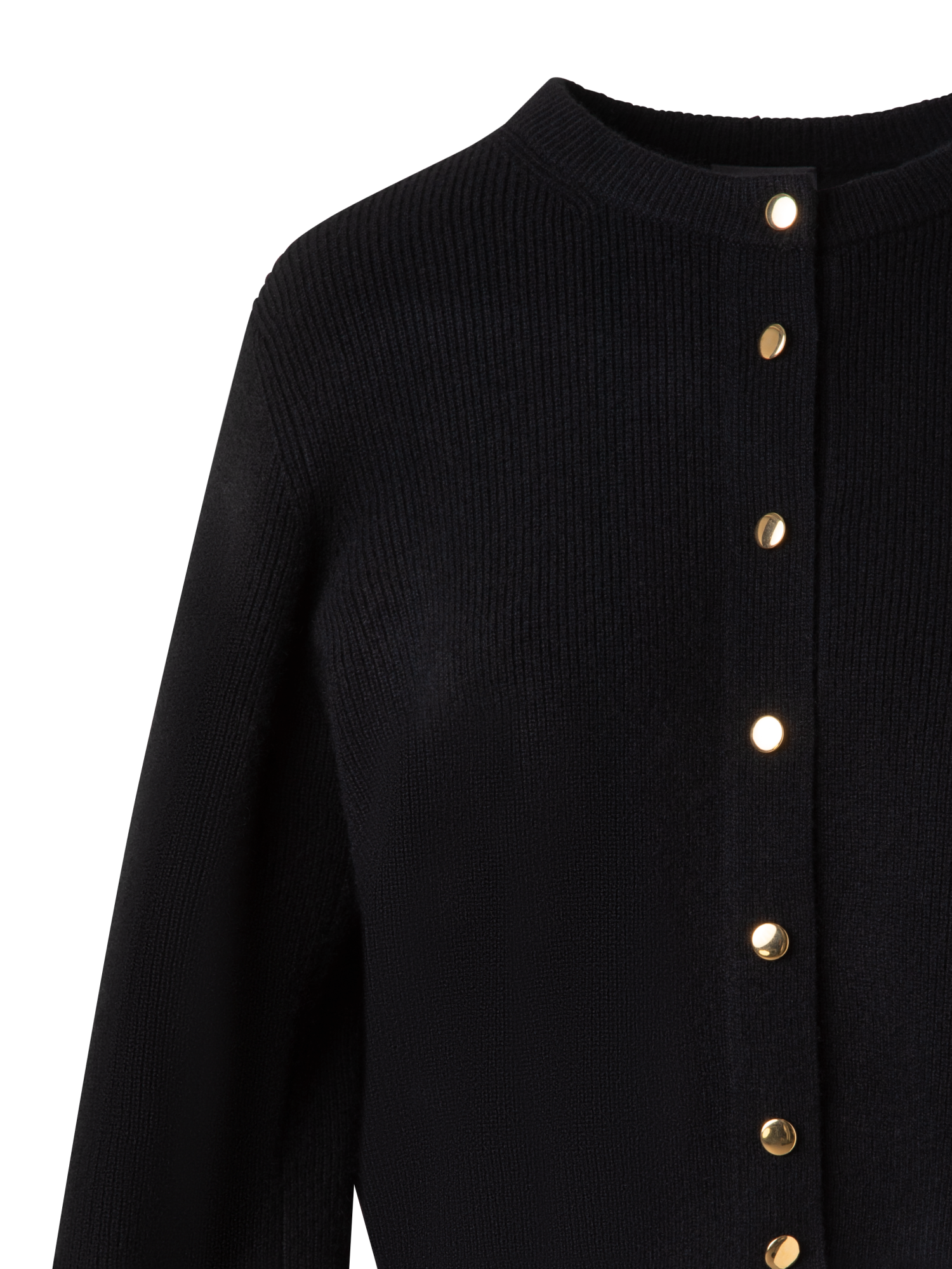 Designer Ribbed Cashmere Cardigan with Gold Buttons - black
