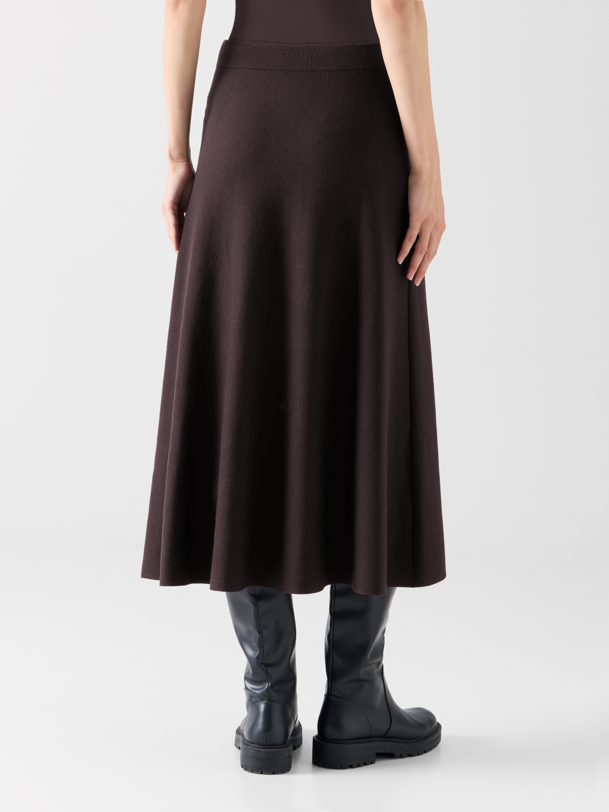 Designer Milano Knit Flared Midi Skirt - brown #editorial