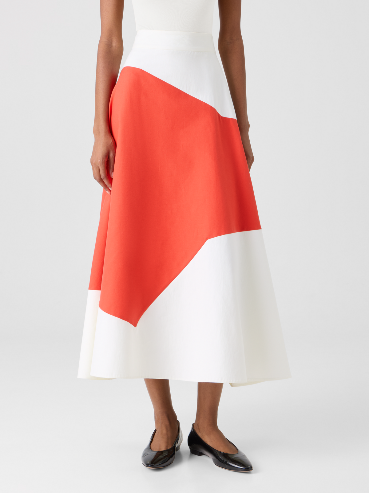 Designer Flared Midi Skirt with Polygon Patchwork - multicolor #editorial