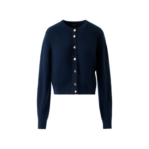 Ribbed Cashmere Cardigan with Gold Buttons