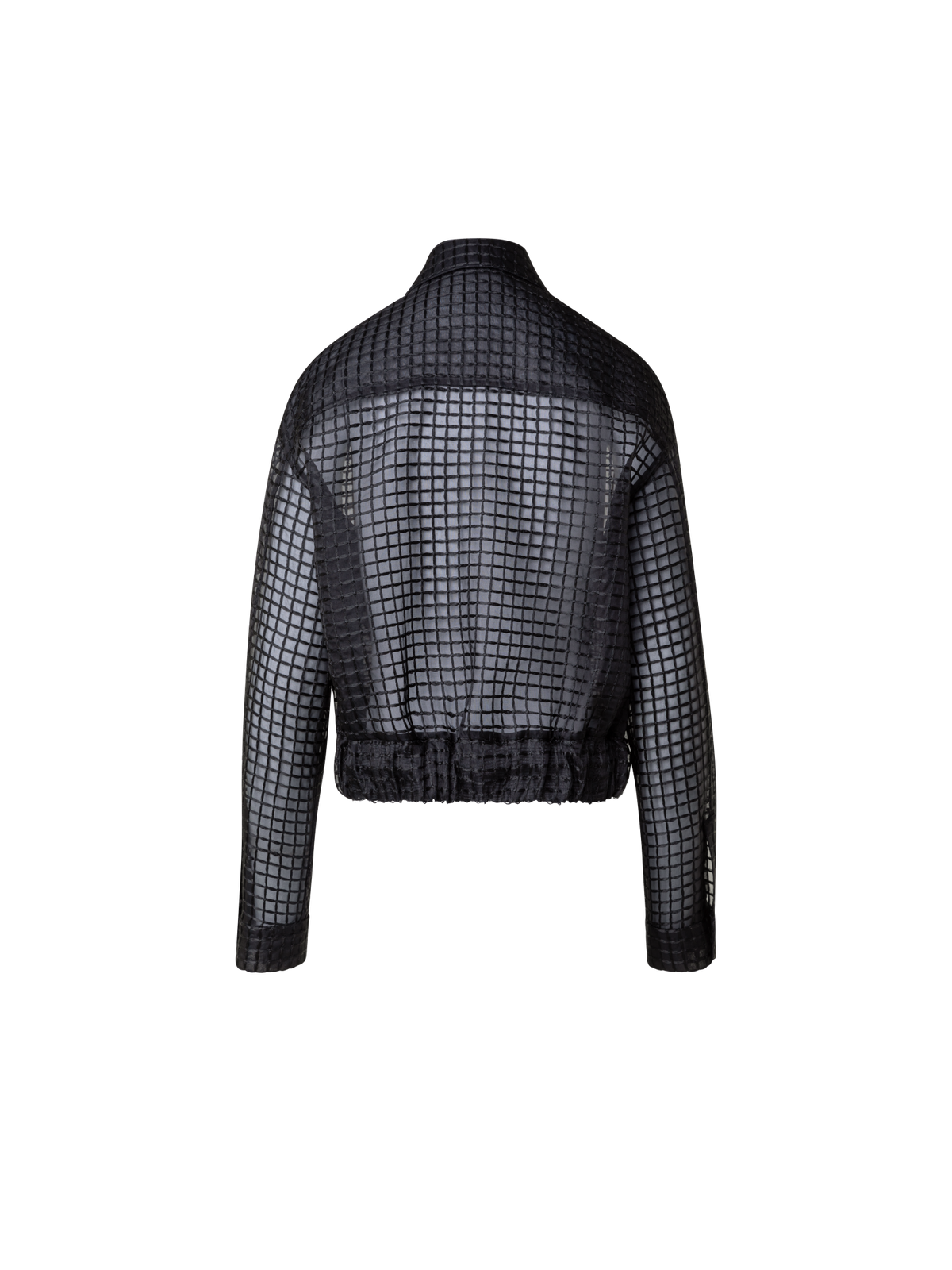 Designer Sheer Silk Blouson with Window Plaid Embroidery - black