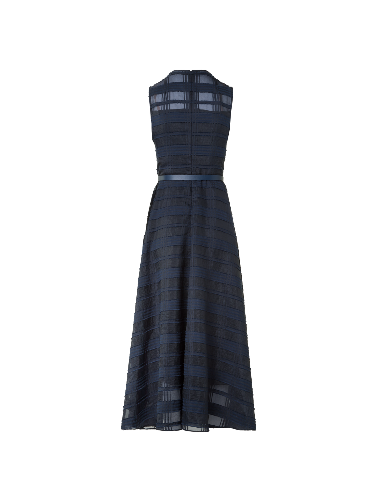 Designer Plaid Fit and Flare Midi Dress - neutral - navy - blue