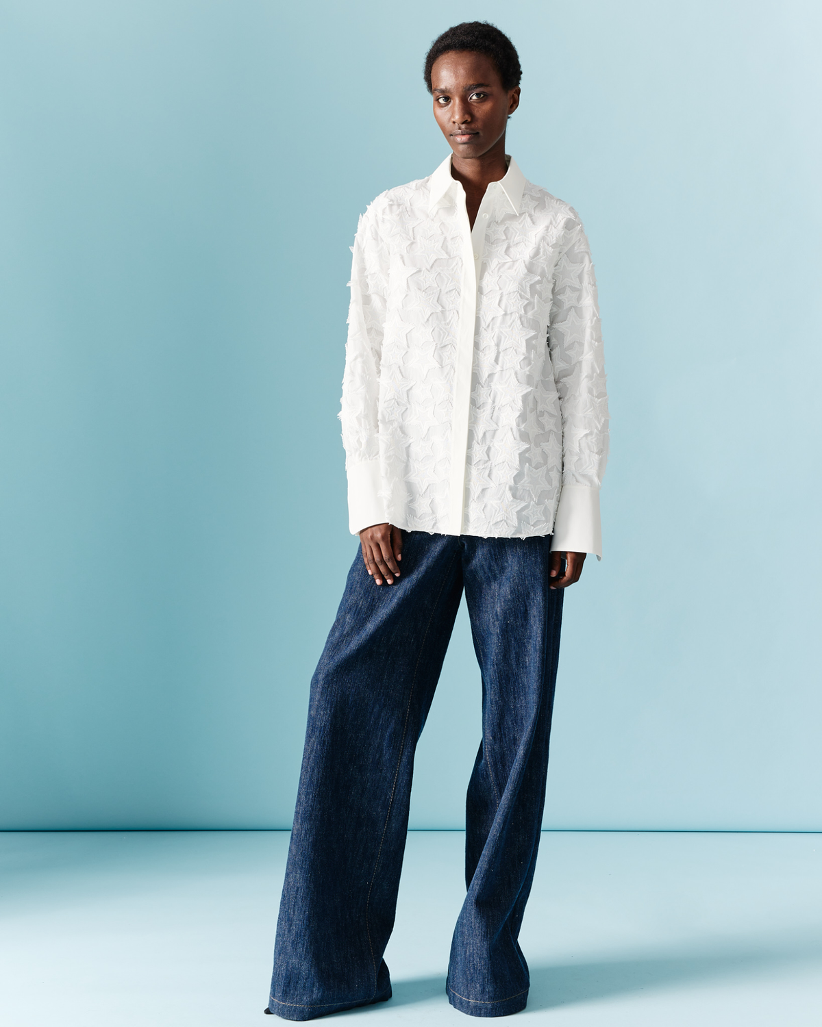 Designer Blouse in Cotton with 3D Star Embroidery - neutral - ecru - white #editorial