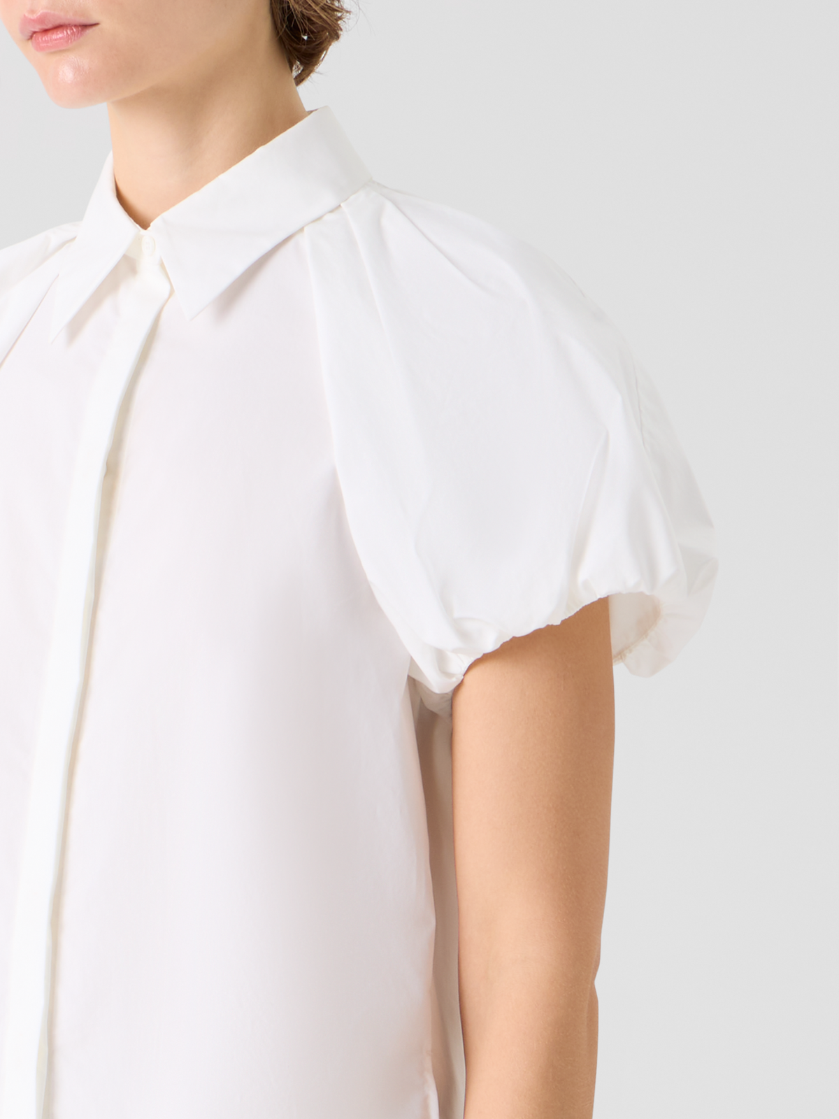 Designer Cotton Poplin Blouse with Bubble Sleeves - white