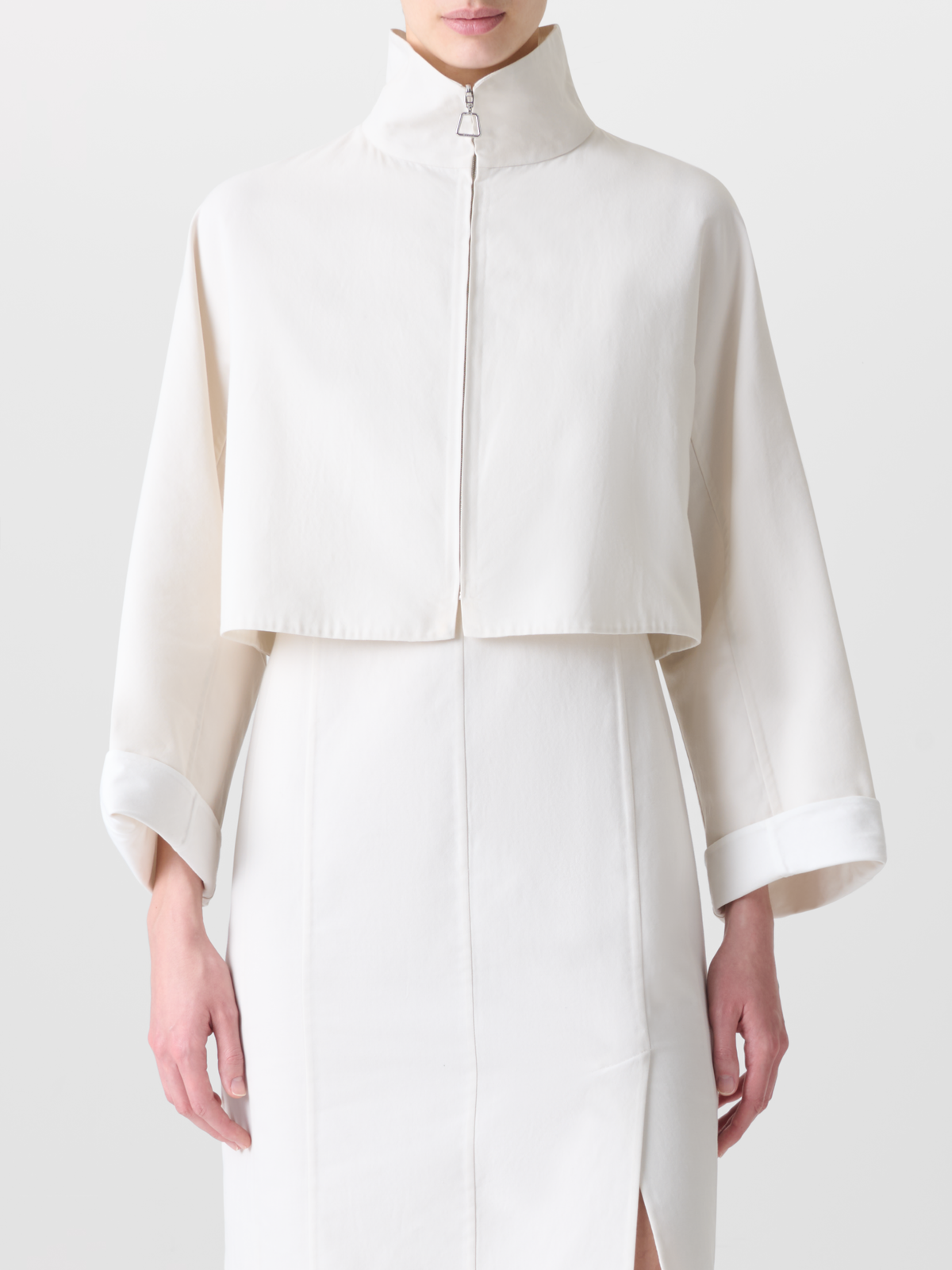 Designer Cropped Jacket in Cotton Double-Face - neutral - ecru - white #editorial