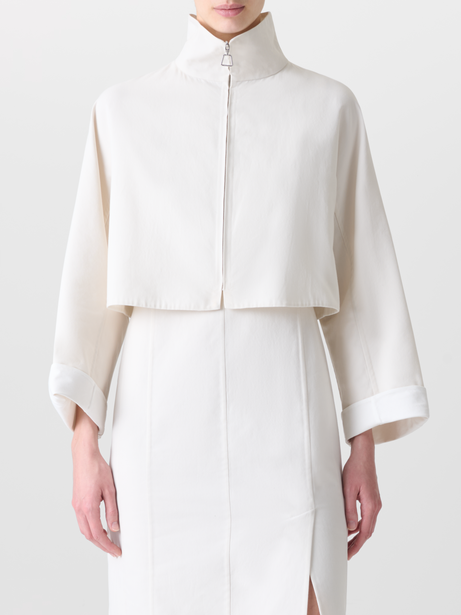 Designer Cropped Jacket in Cotton Double-Face - neutral - ecru - white 