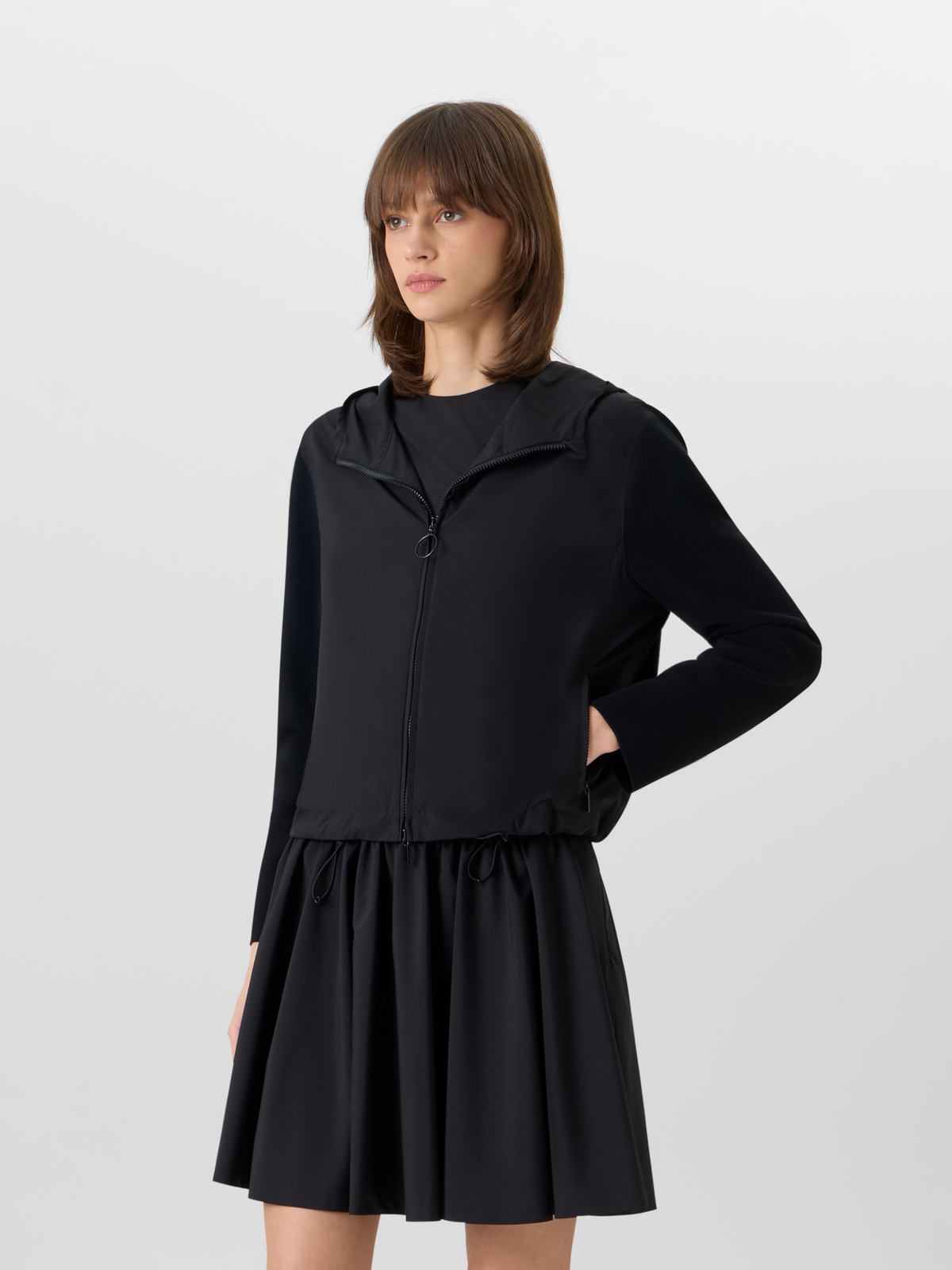 Designer Long-Sleeve Mixed-Media Knit Cardigan - black #editorial