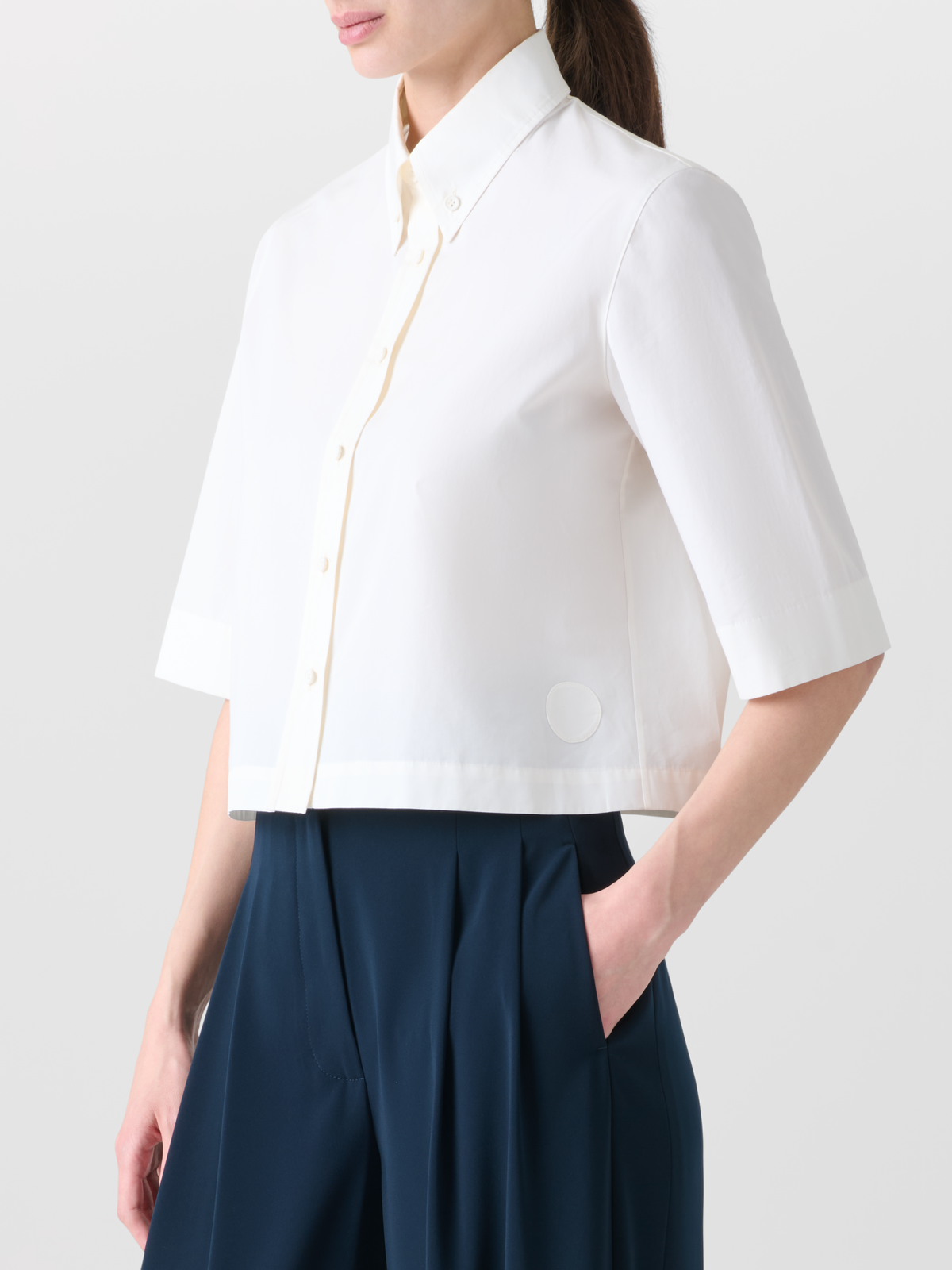 Designer Boxy Short-Sleeve Cotton Blouse - neutral - ecru - white #editorial