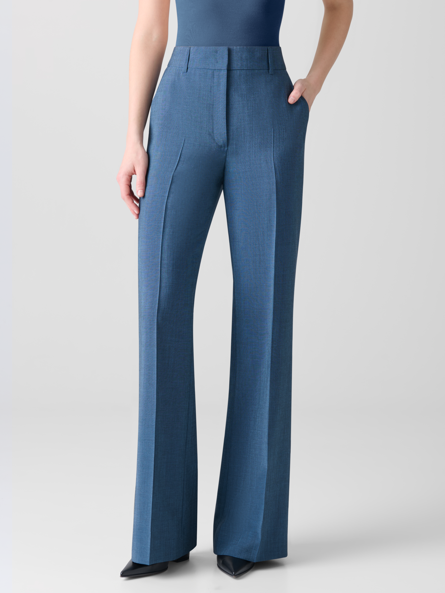 Designer Wide Straight Cool Wool Pants - blue