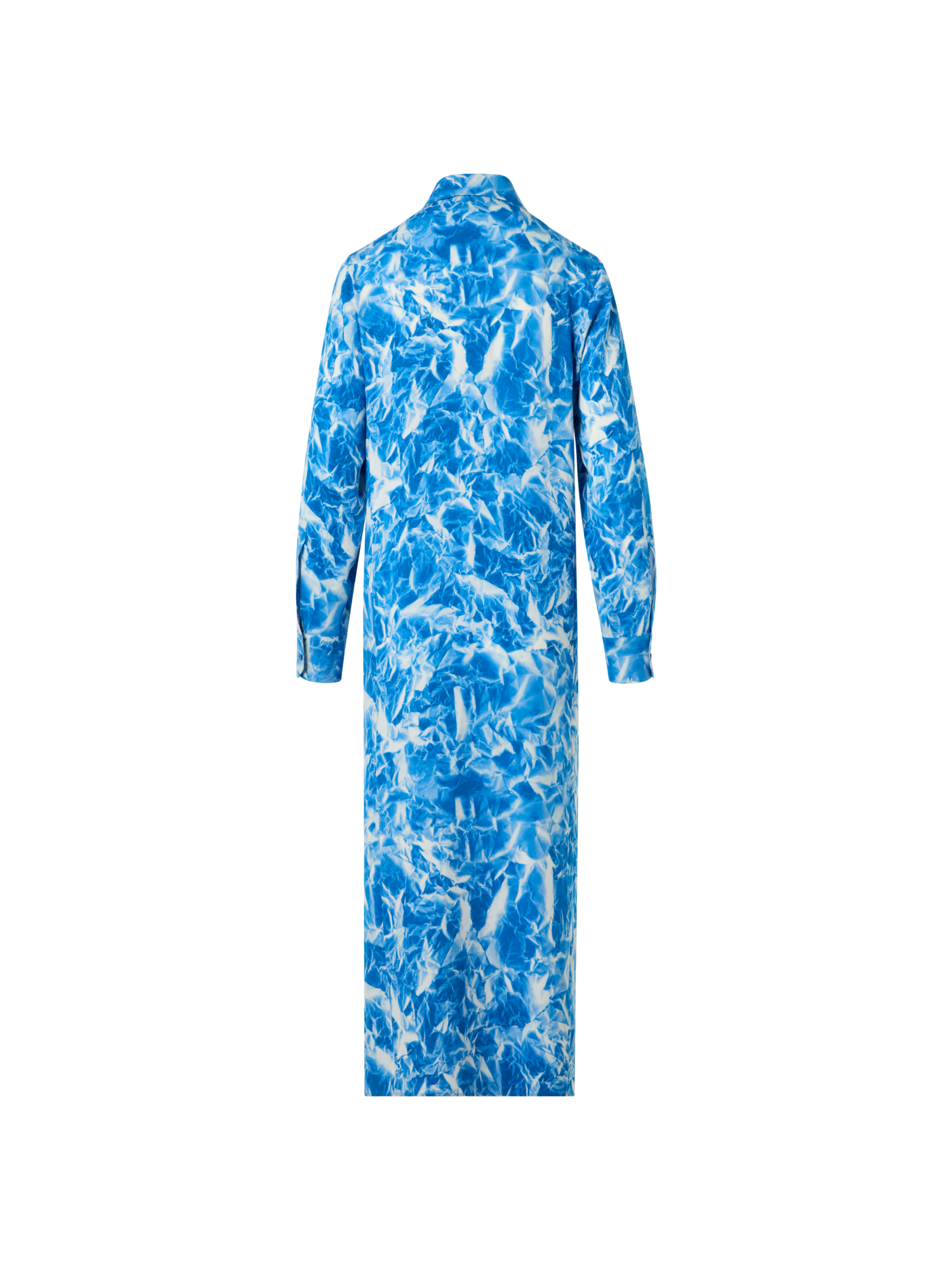 Designer Whitecaps Print Silk Crêpe Midi Tunic Dress - blue - ecru