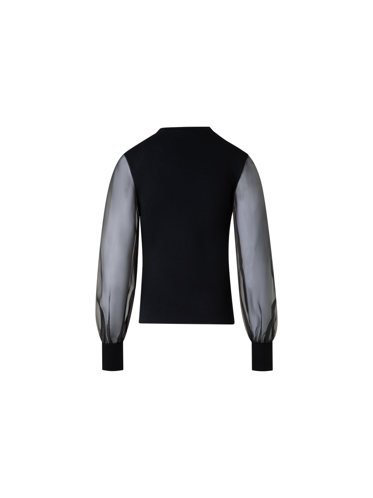 Designer Silk Sweater with Sheer Organza Sleeves - black