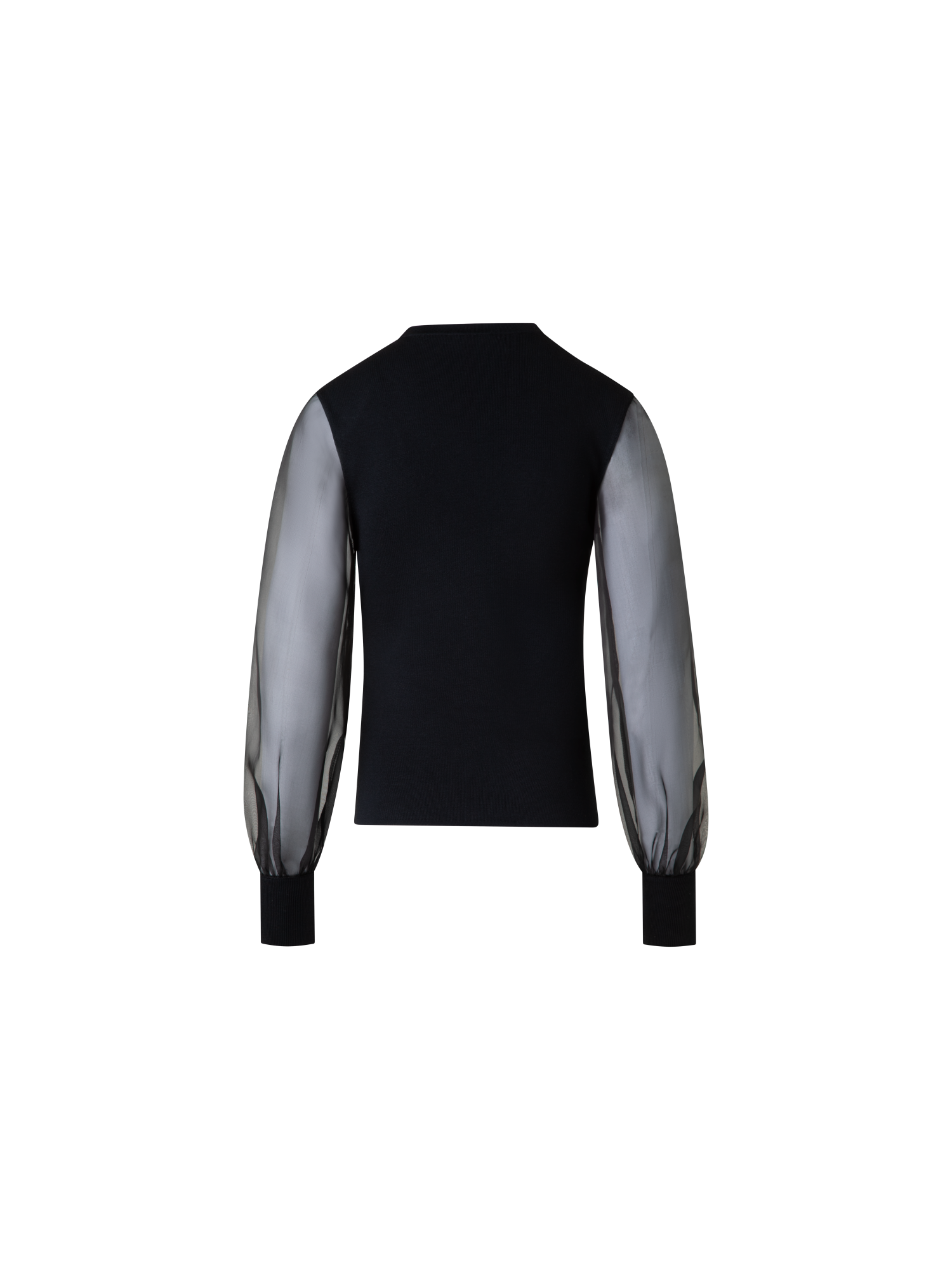 Designer Silk Sweater with Sheer Organza Sleeves - black