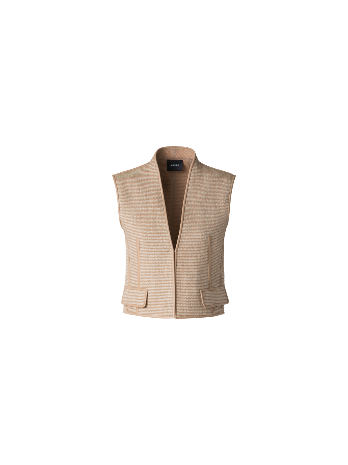 Designer Gilet in Soft Cotton Raffia with Leather Trim - neutral - beige