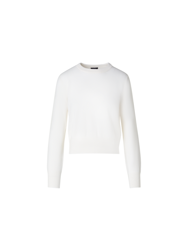 Designer Short O-Neck Sweater in 100% Cashmere - ecru - white