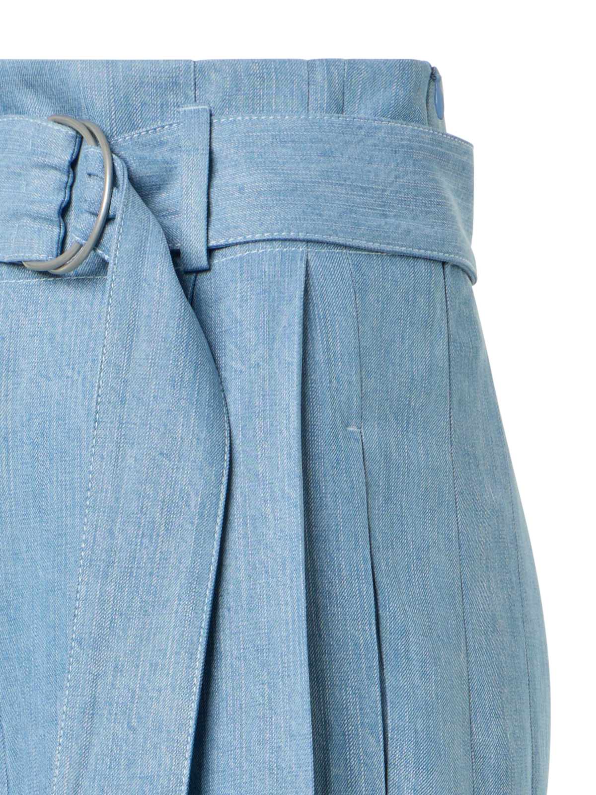 Designer Fiorella Wide Leg Pleated Culotte Denim Pants - blue